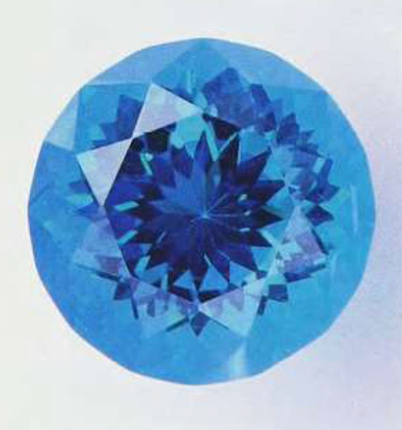 Precision-cut, round-faceted Laserblue synthetic glass gemstone, showcasing intense, uniform blue saturation and high optical clarity, engineered to emulate the appearance of premium natural blue stones.