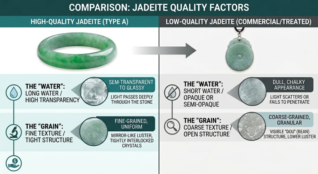 Jadeite quality comparison: Water and Grain factors.