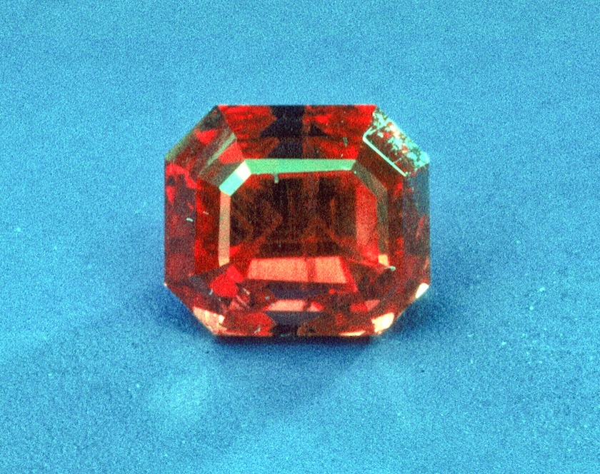 Emerald-cut pyroxmangite gemstone.