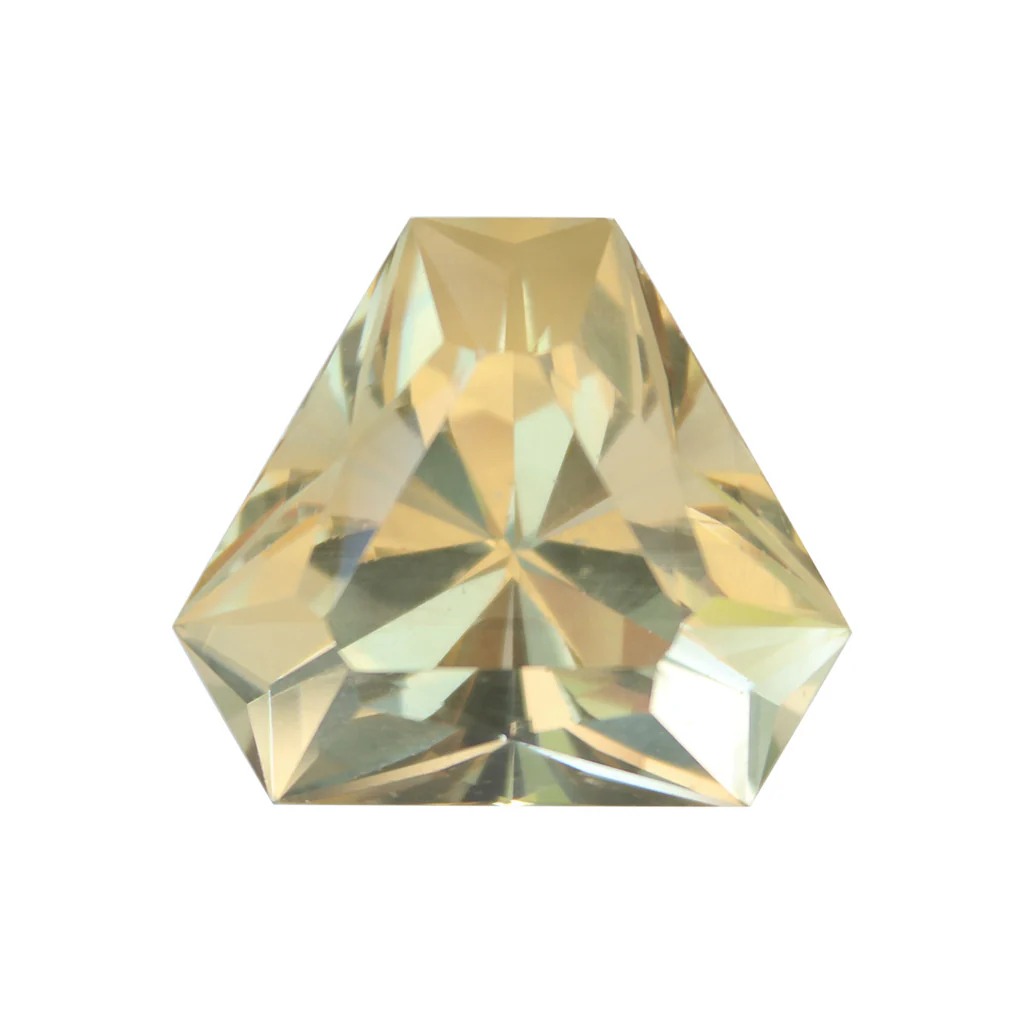 Shield-cut golden Bytownite gemstone.