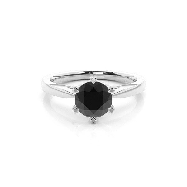 Solitärring mit schwarzem Diamanten im Rundschliff und polierter Ringschiene aus weißem Metall.