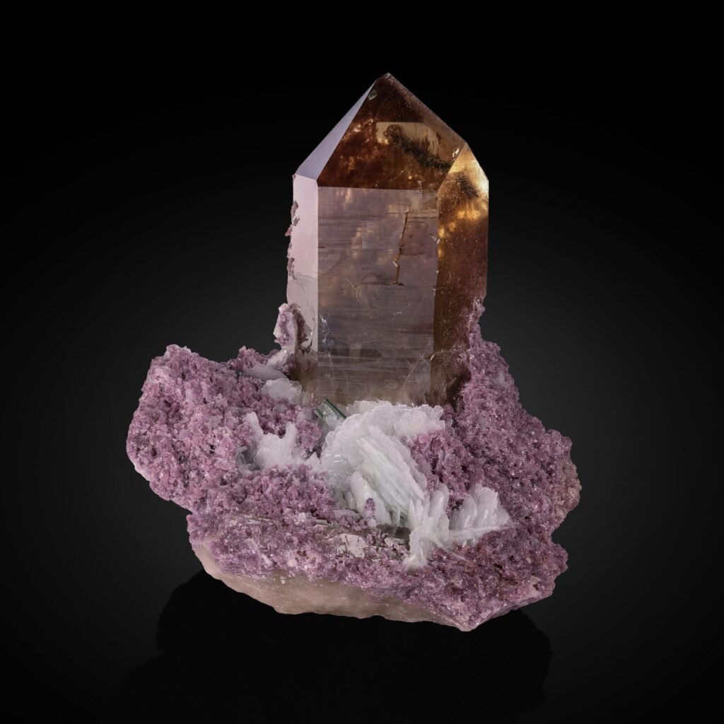 Spécimen de cristal de quartz citrine sur matrice géologique